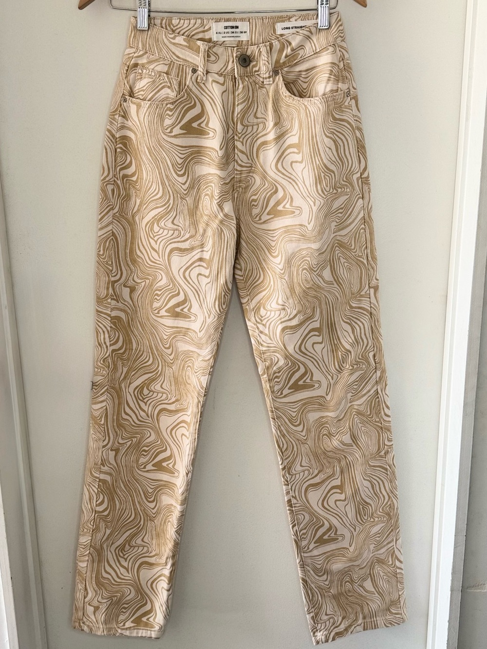 Cotton On Marble Swirl Moire Print Long Straight Leg Mom Jeans U.S. 2 Bohemian